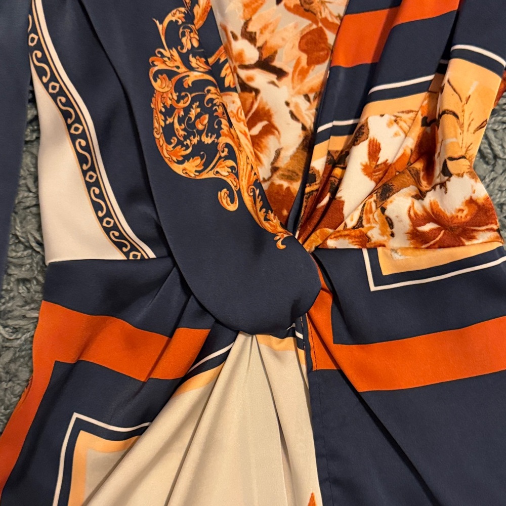 Fashion Nova Lotta Class Navy and Orange Long Sleeve Dress| Size Small - Picture 3 of 12